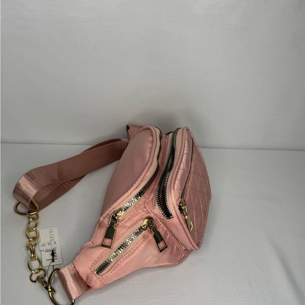 Remi Pink Quilted Belt Bag with Gold Accents - Picture 4 of 7
